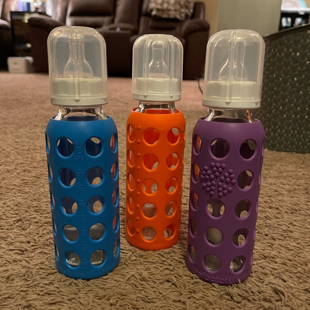3 Glass Life Factory Bottles. Brand new, never used.